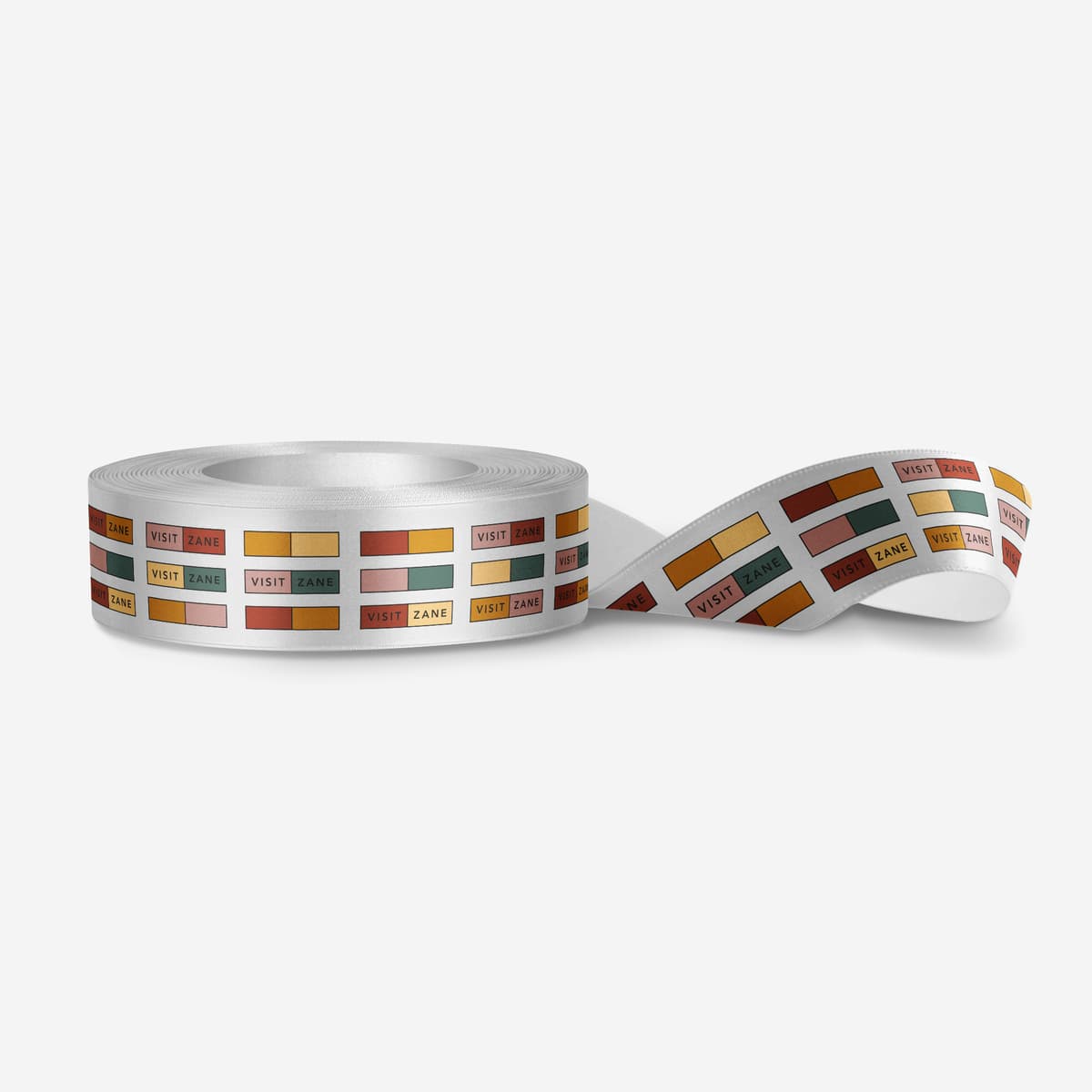 ZANE branded satin ribbon with color-block pattern