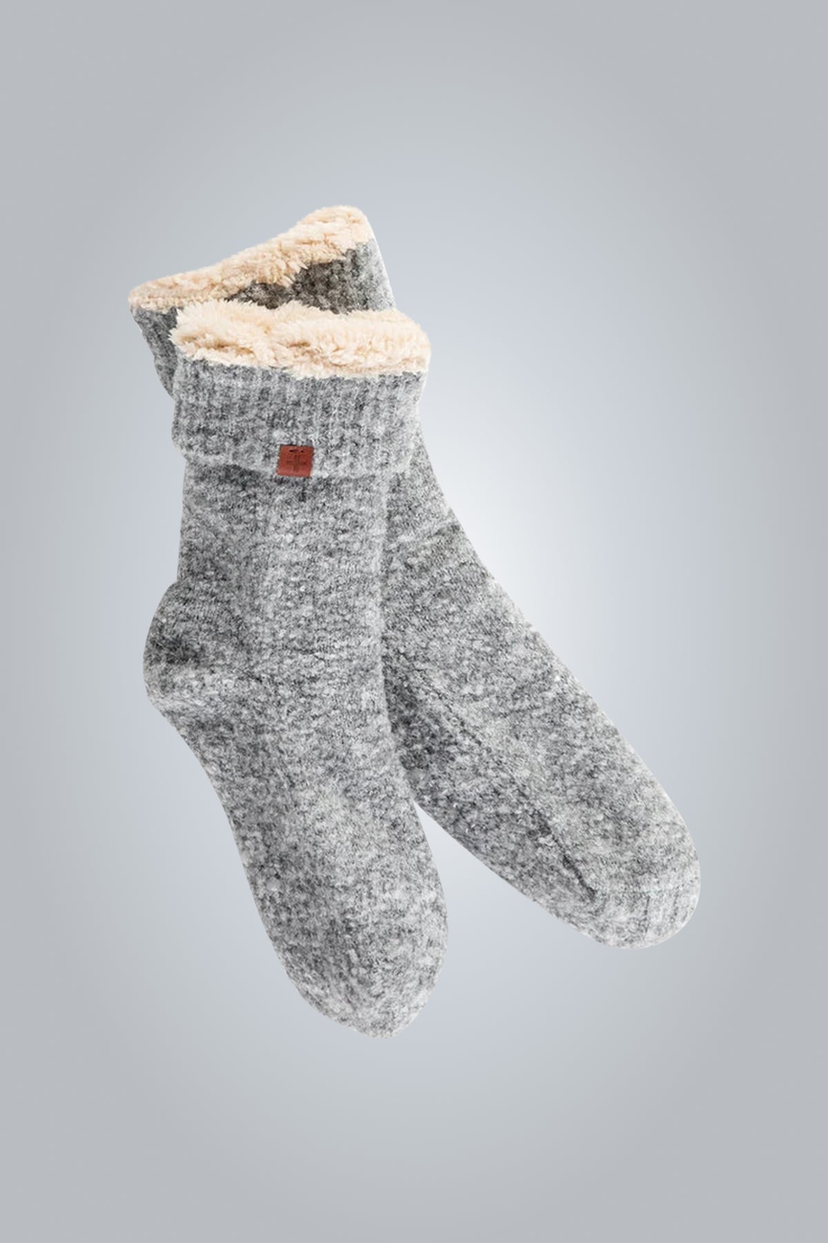BOUCLÉ  | KNITTED SLIPPER SOCKS | 59% POLY / 29% ACR/ 9% WOOL/3% ELSN. Lining 100% POLY | GREY