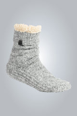 BOUCLÉ  | KNITTED SLIPPER SOCKS | 59% POLY / 29% ACR/ 9% WOOL/3% ELSN. Lining 100% POLY | GREY